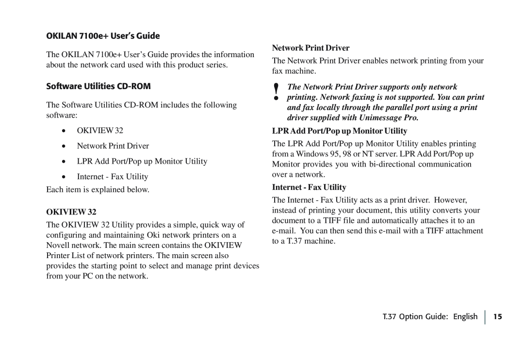Oki 5780 manual Okiview, Network Print Driver, LPR Add Port/Pop up Monitor Utility, Internet - Fax Utility 