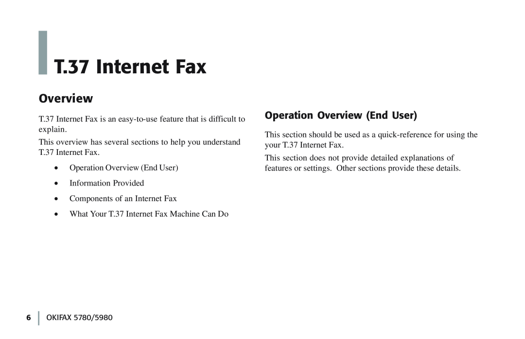 Oki 5780 manual T.37 Internet Fax, Operation Overview End User 