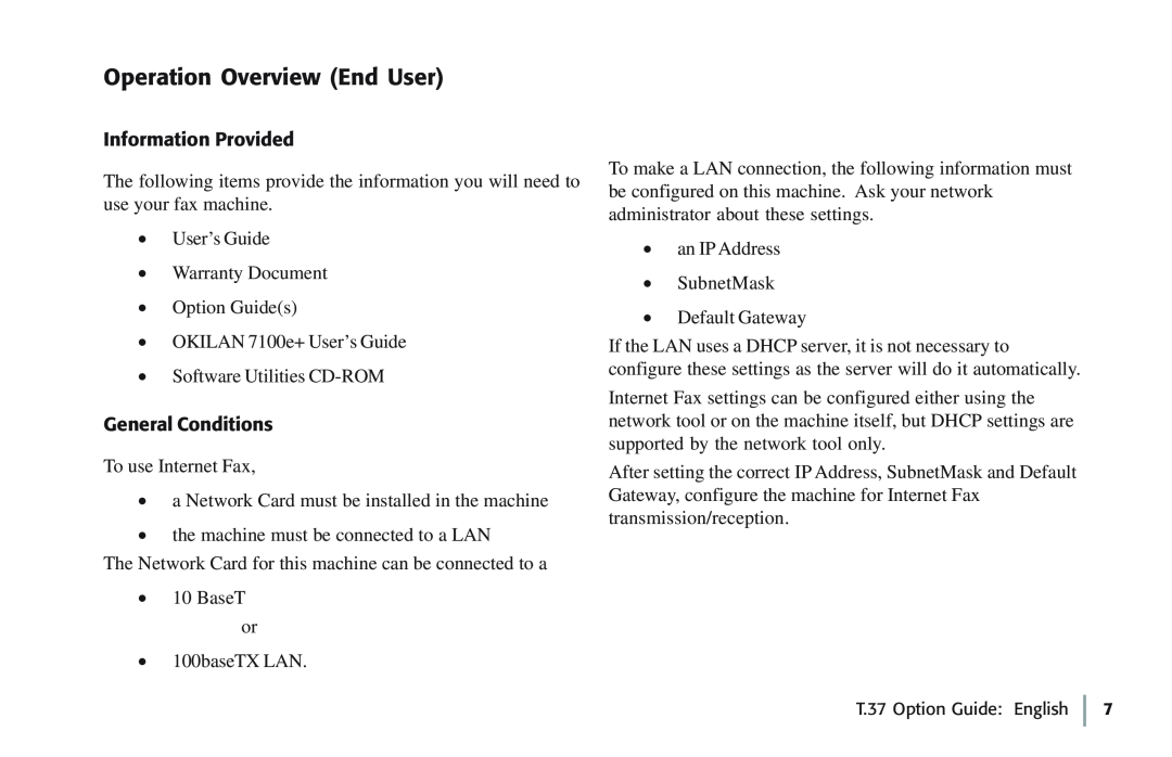 Oki 5780 manual Operation Overview End User, · User’s Guide · Warranty Document · Option Guides 