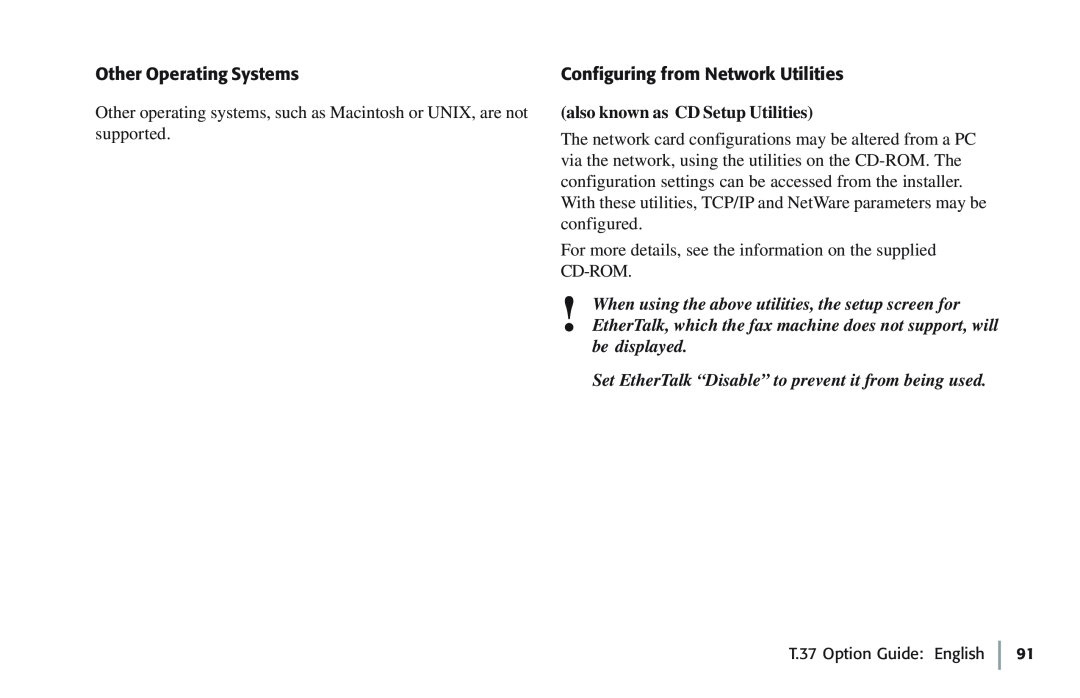 Oki 5780 manual also known as CD Setup Utilities, Set EtherTalk “Disable” to prevent it from being used 