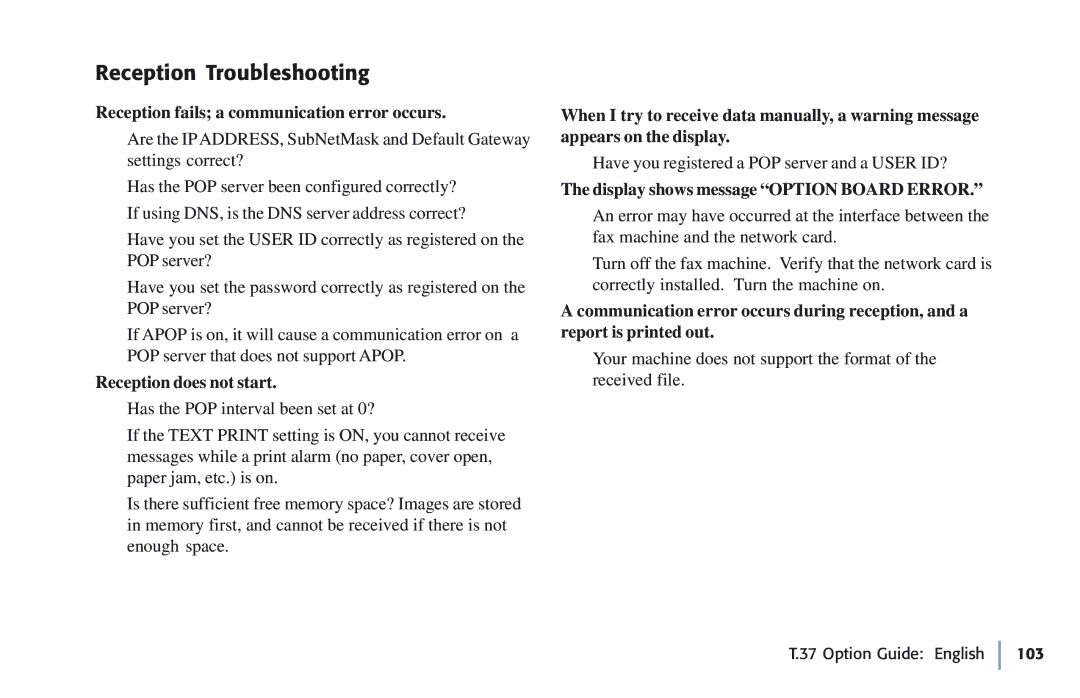 Oki 5780 manual Reception Troubleshooting, Reception fails a communication error occurs, Reception does not start 