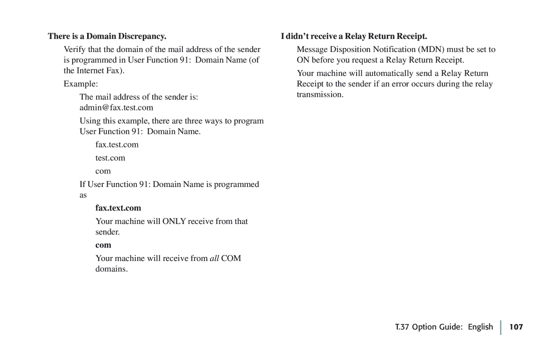 Oki 5780 manual There is a Domain Discrepancy, Fax.text.com, Com, Didn’t receive a Relay Return Receipt 