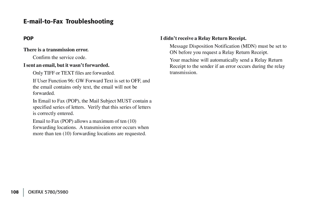 Oki 5780 manual There is a transmission error, Sent an email, but it wasn’t forwarded 