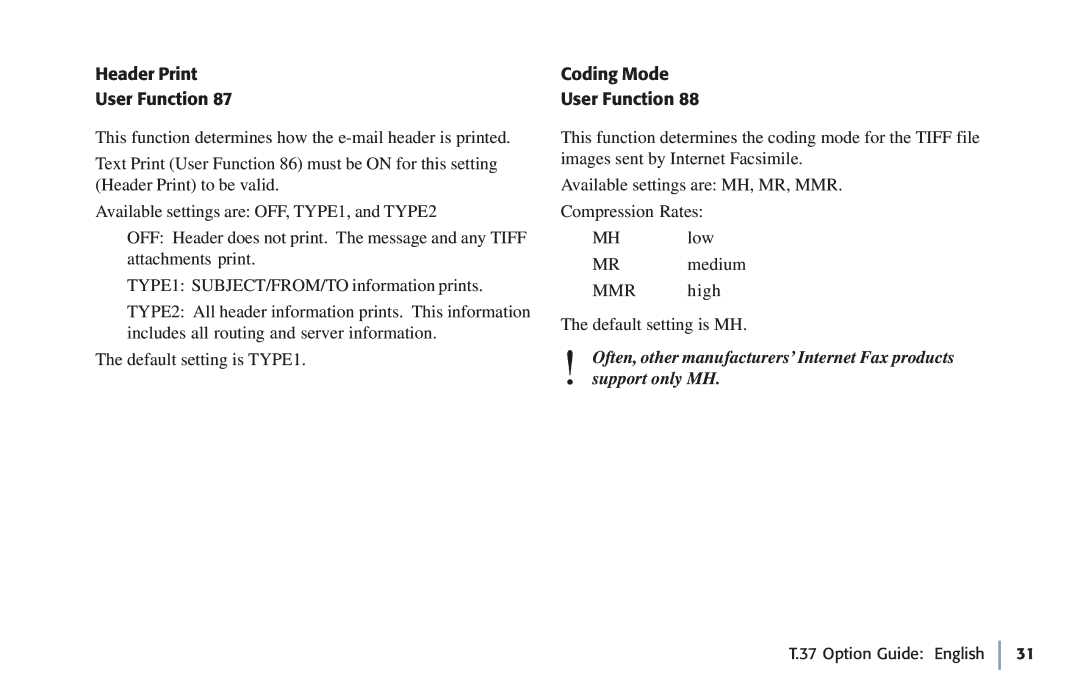 Oki 5780 manual Header Print User Function, Coding Mode User Function 