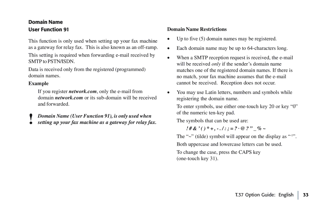 Oki 5780 manual Domain Name User Function, Example, Domain Name Restrictions 