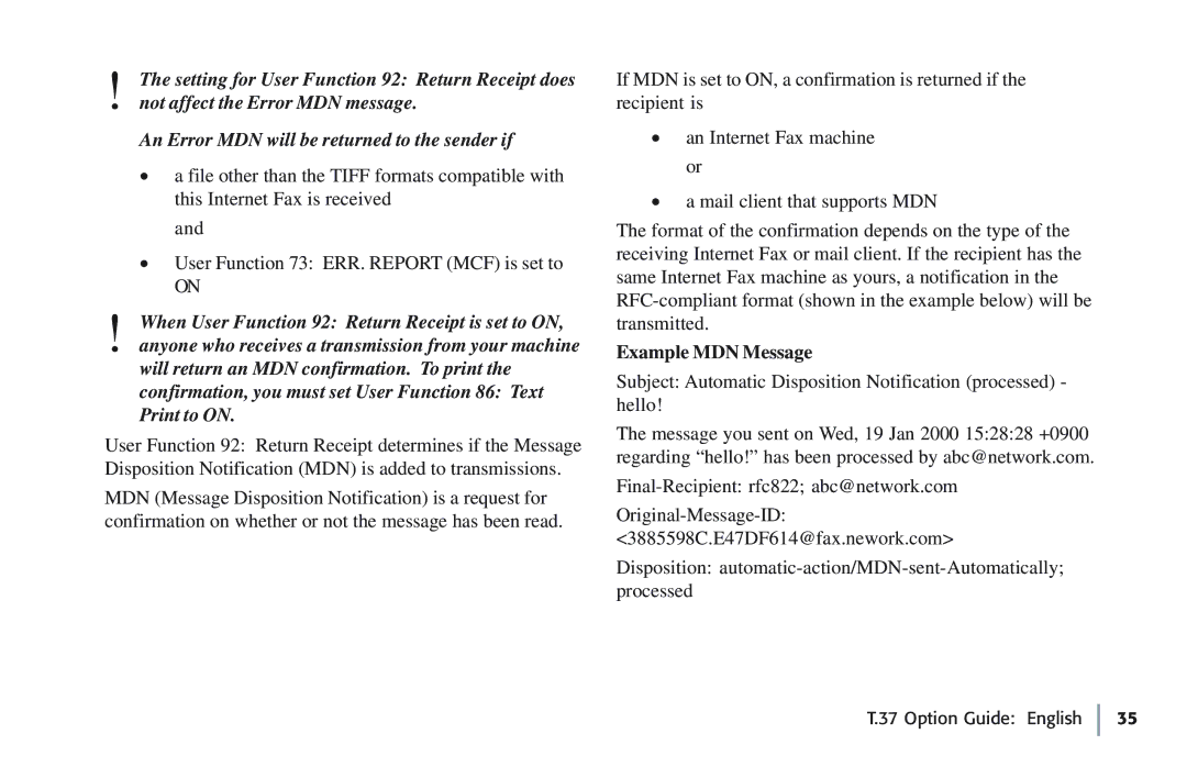 Oki 5780 manual Example MDN Message 