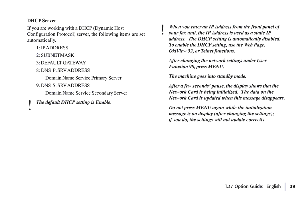 Oki 5780 manual Dhcp Server 