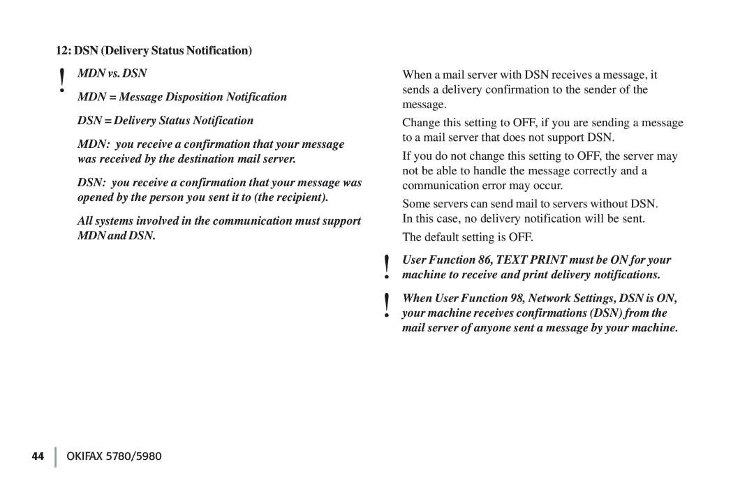 Oki 5780 manual DSN Delivery Status Notification 