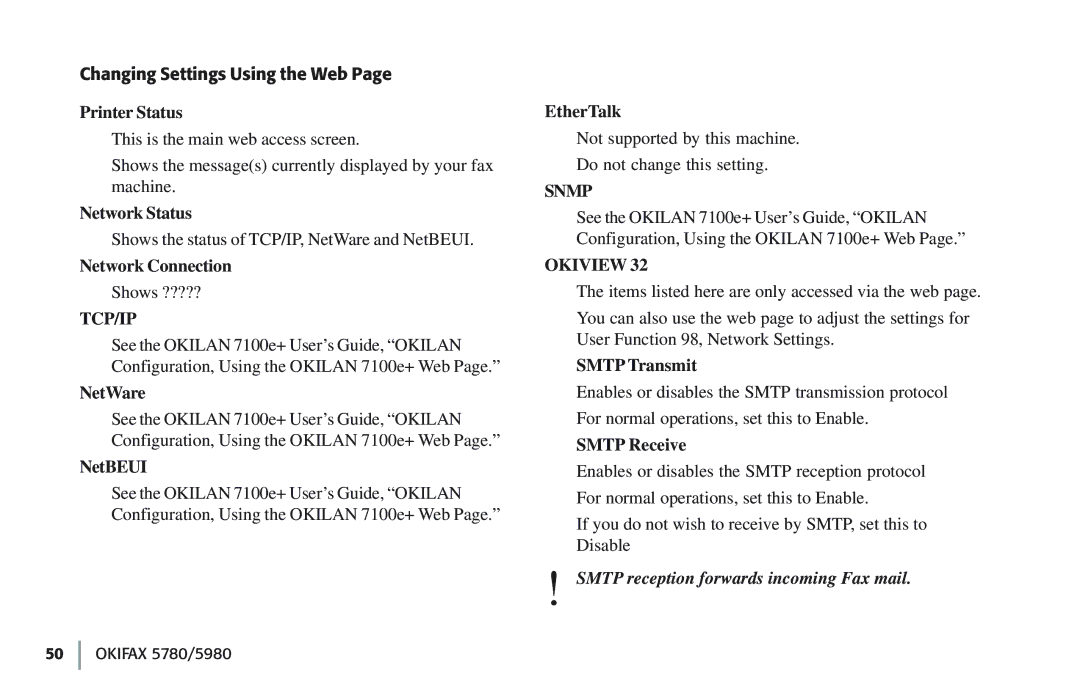 Oki 5780 manual Tcp/Ip, Snmp 