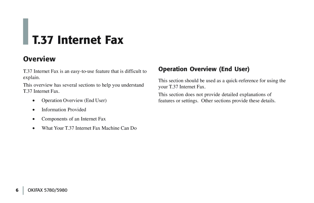 Oki 5780 manual Operation Overview End User 