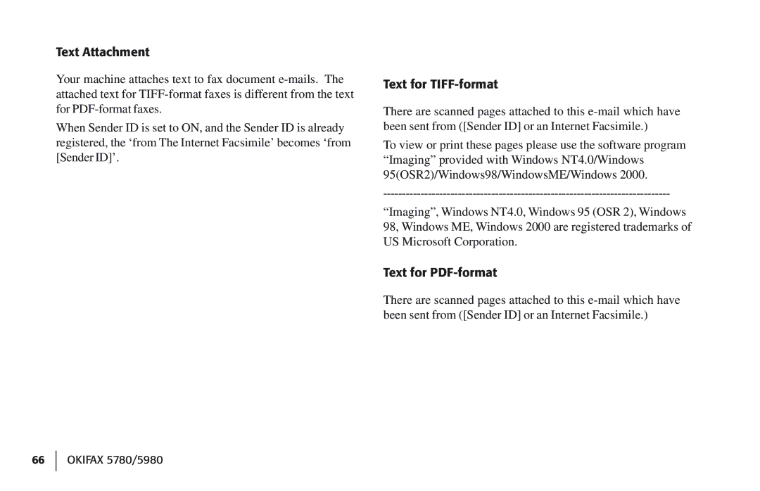 Oki 5780 manual Text Attachment, Text for TIFF-format 