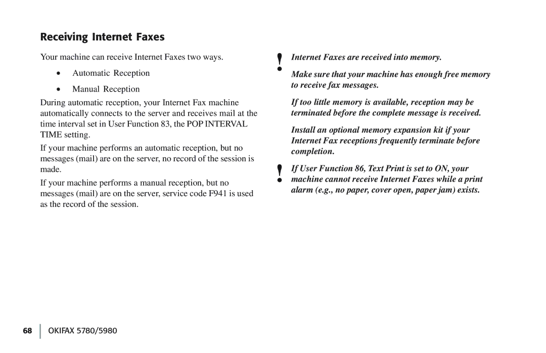 Oki 5780 manual Receiving Internet Faxes 