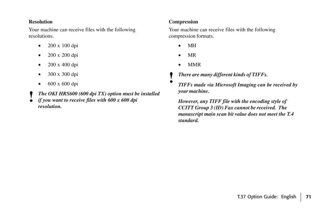 Oki 5780 manual Resolution, Compression 