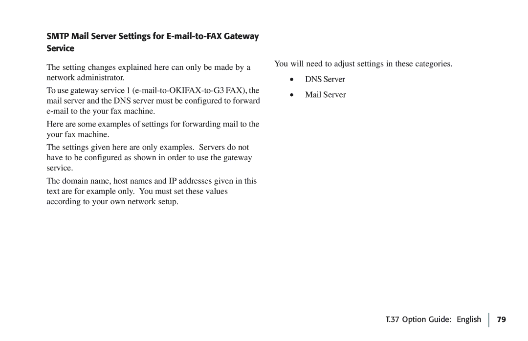 Oki 5780 manual Smtp Mail Server Settings for E-mail-to-FAX Gateway Service 