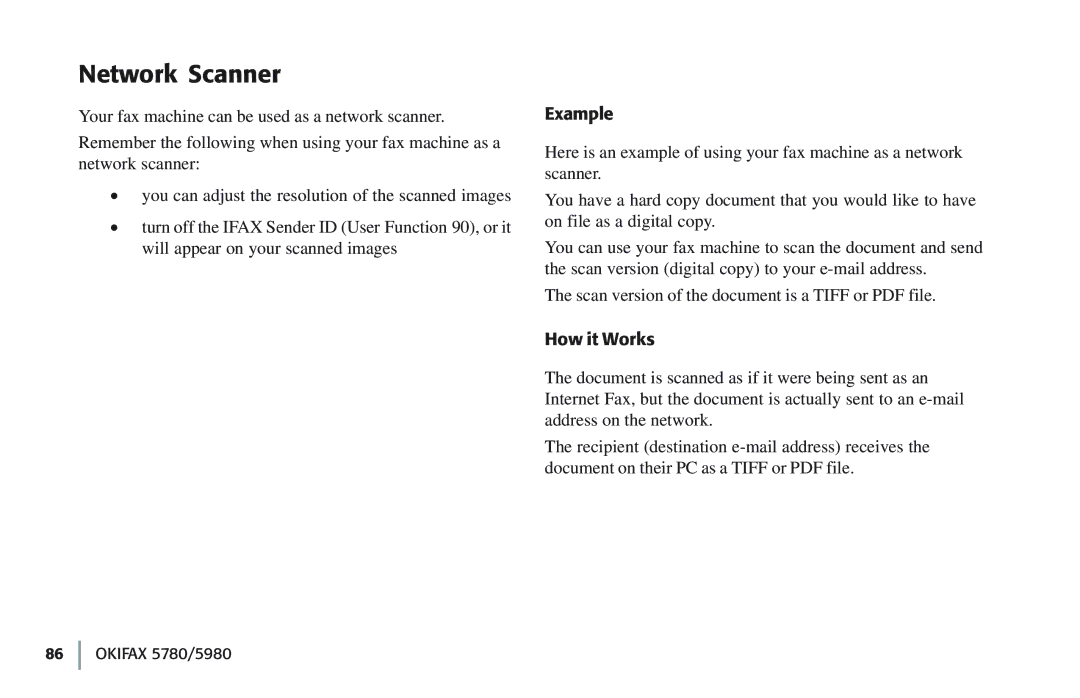 Oki 5780 manual Network Scanner, Example, How it Works 