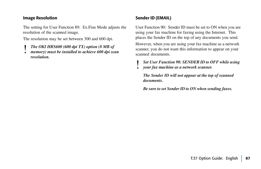 Oki 5780 manual Image Resolution, Sender ID Email 