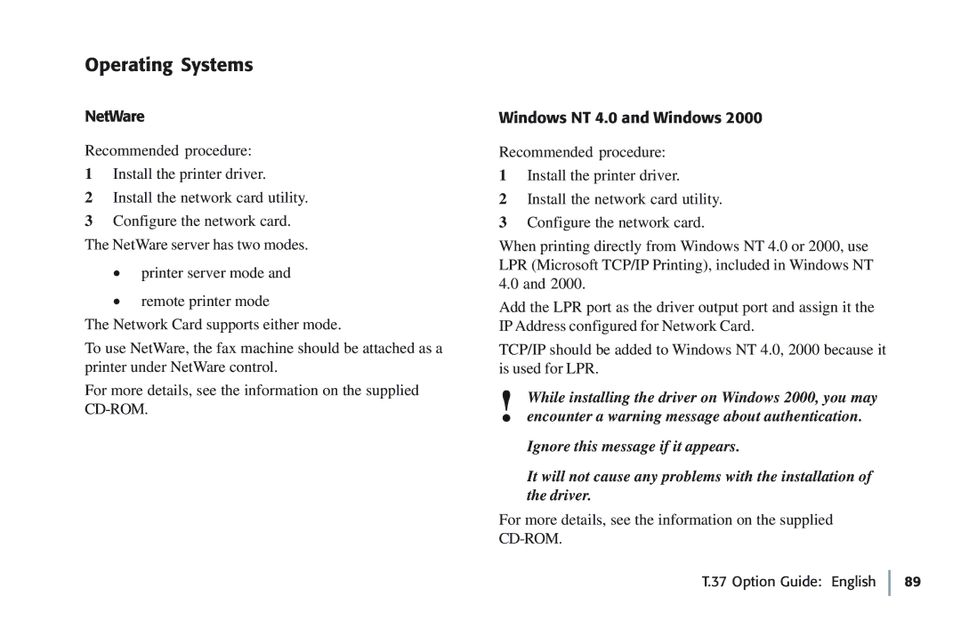 Oki 5780 manual Operating Systems, NetWare, Windows NT 4.0 and Windows 