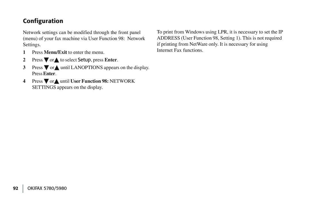 Oki 5780 manual Configuration 