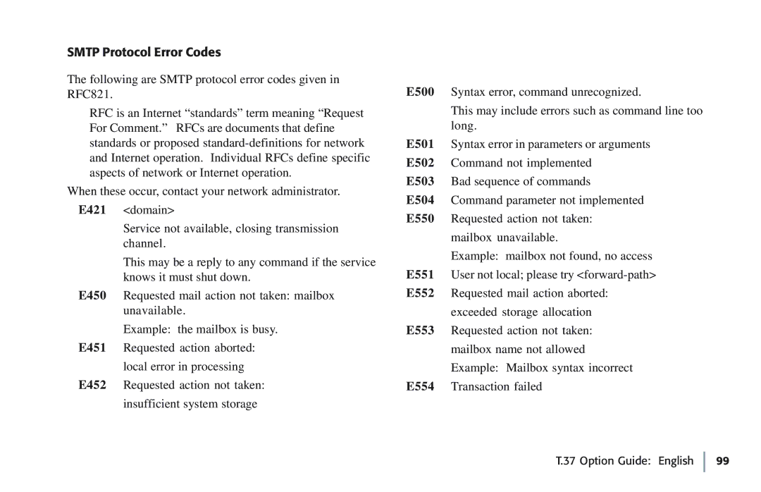 Oki 5780 manual Smtp Protocol Error Codes 