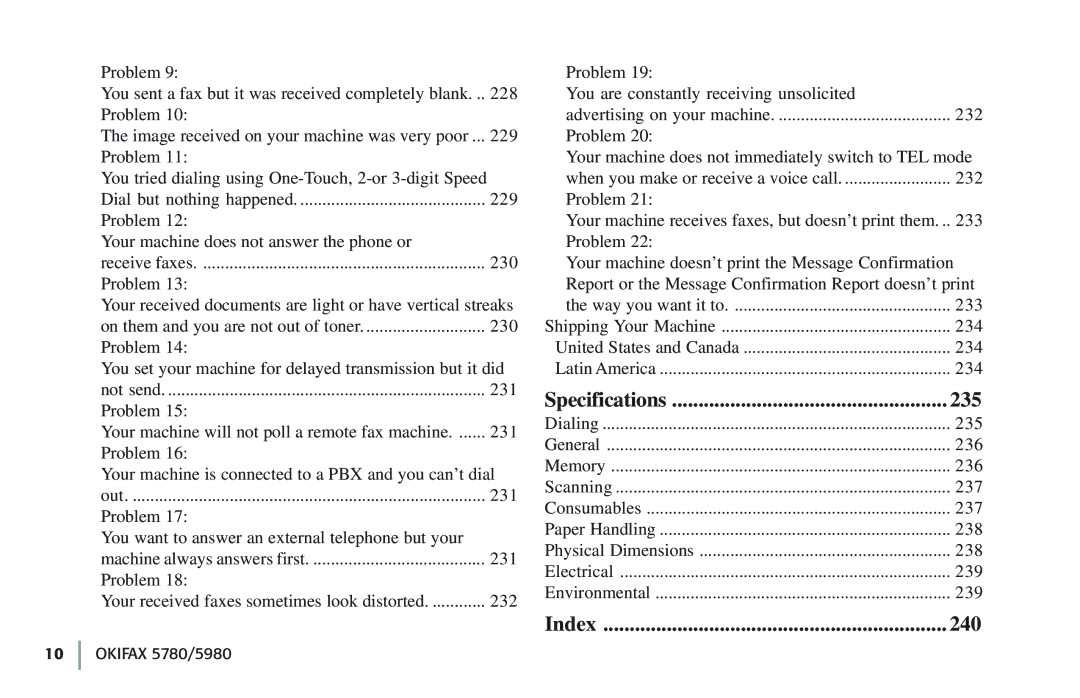 Oki 5780 manual Index 240 