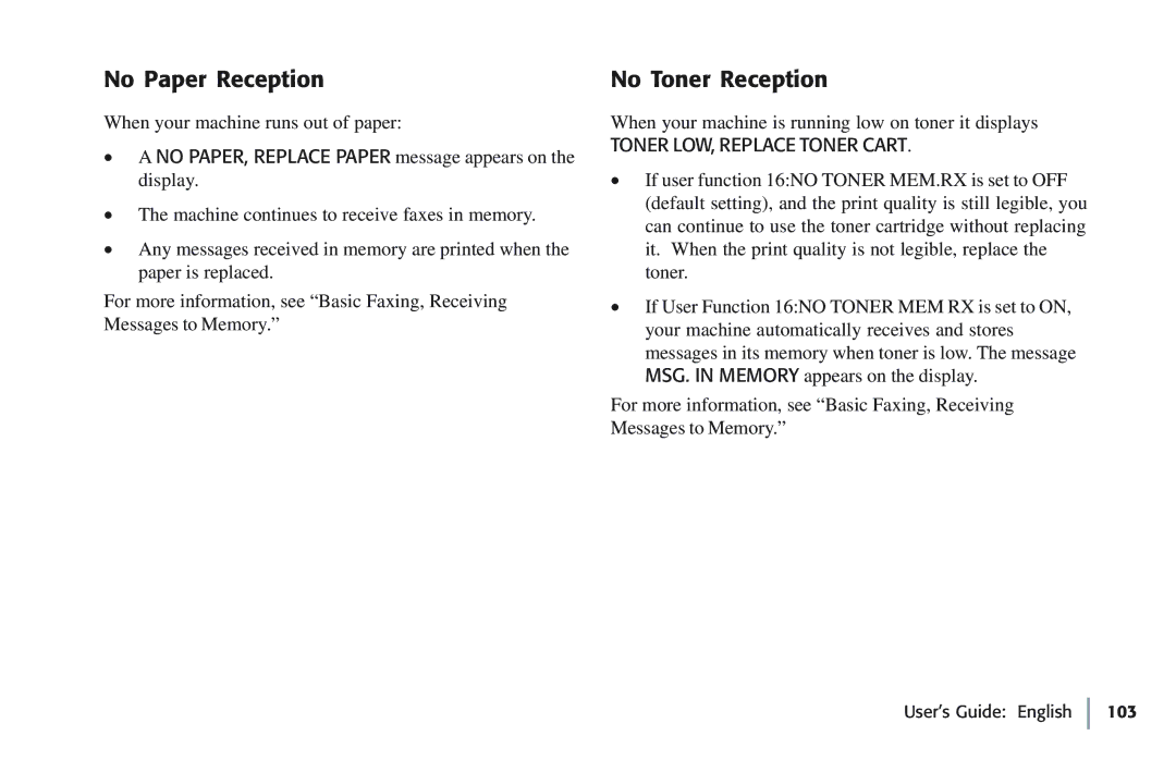 Oki 5780 manual No Paper Reception, No Toner Reception 