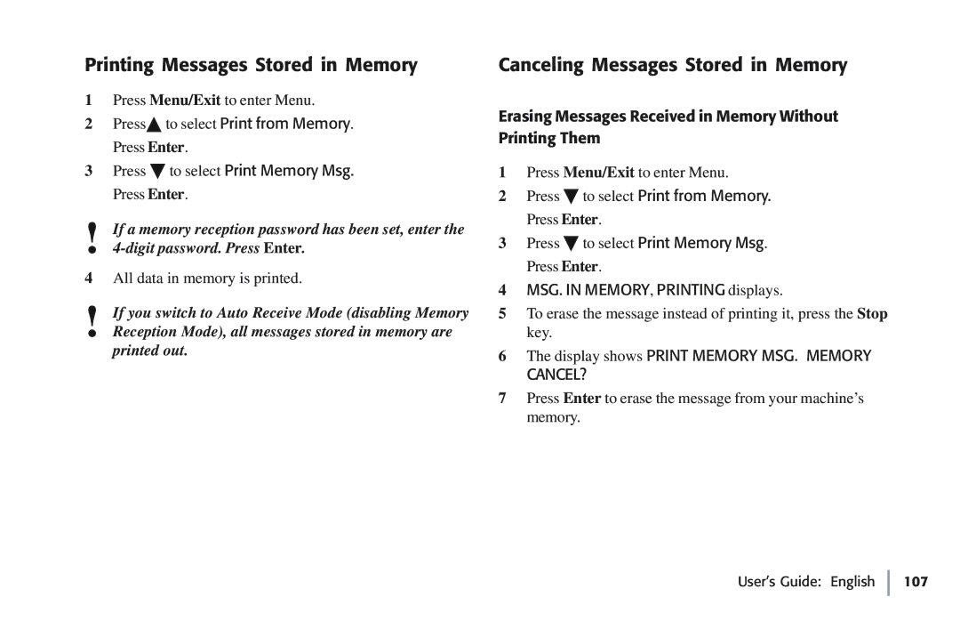 Oki 5780 manual Printing Messages Stored in Memory, Canceling Messages Stored in Memory 