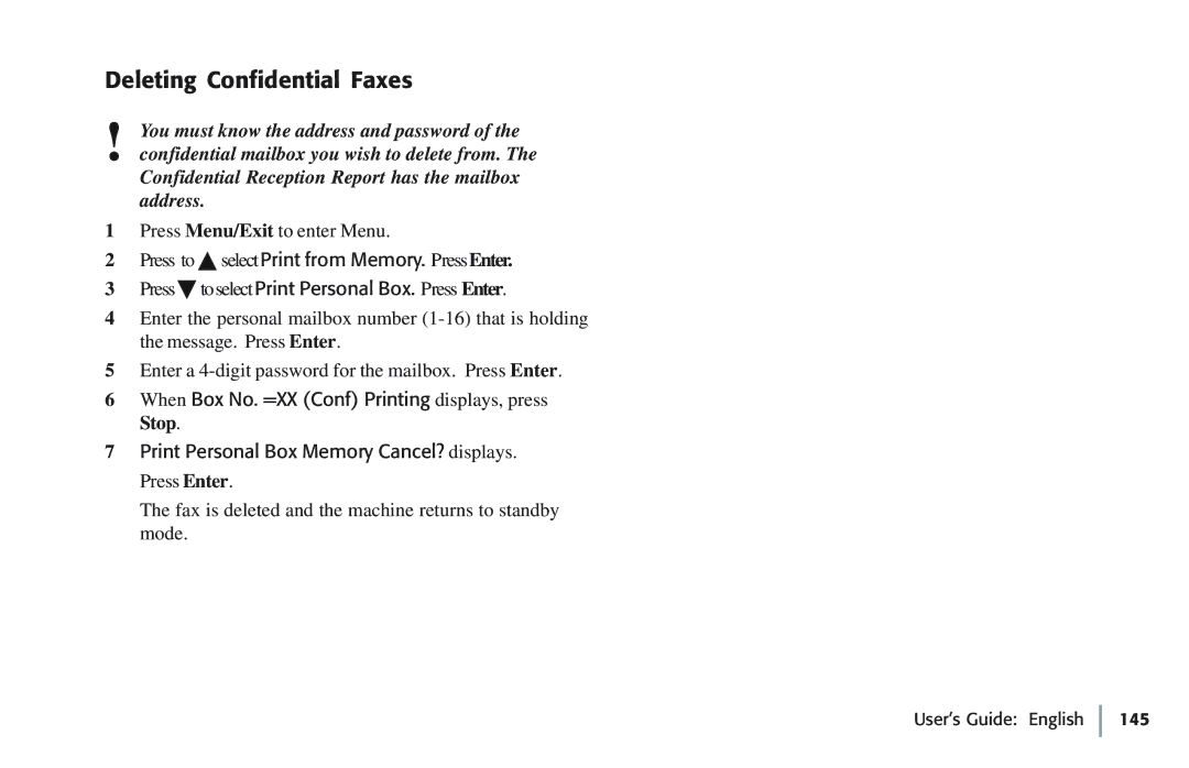 Oki 5780 manual Deleting Confidential Faxes, When Box No. =XX Conf Printing displays, press Stop 