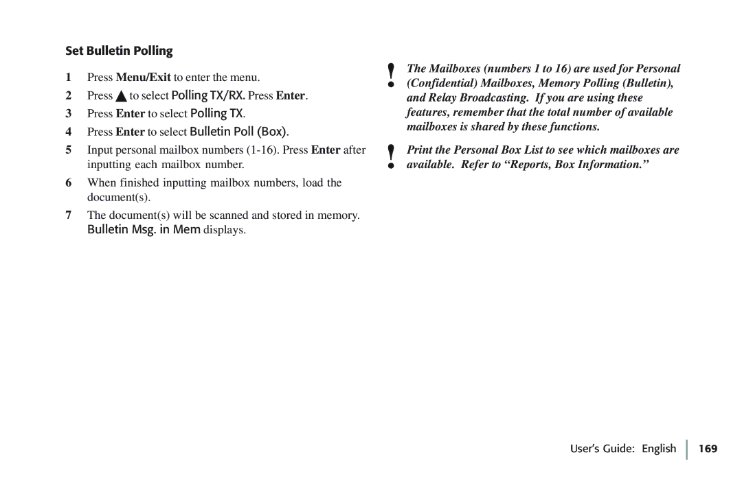 Oki 5780 manual Set Bulletin Polling, Press Enter to select Bulletin Poll Box, Bulletin Msg. in Mem displays 