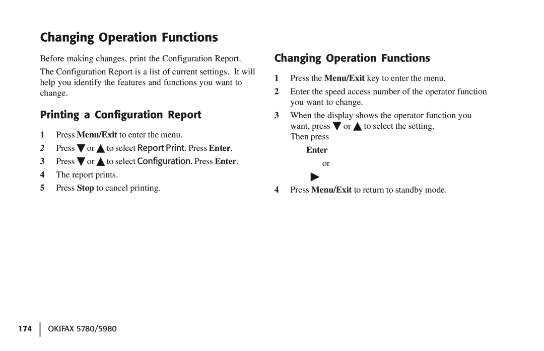 Oki 5780 manual Changing Operation Functions, Enter 