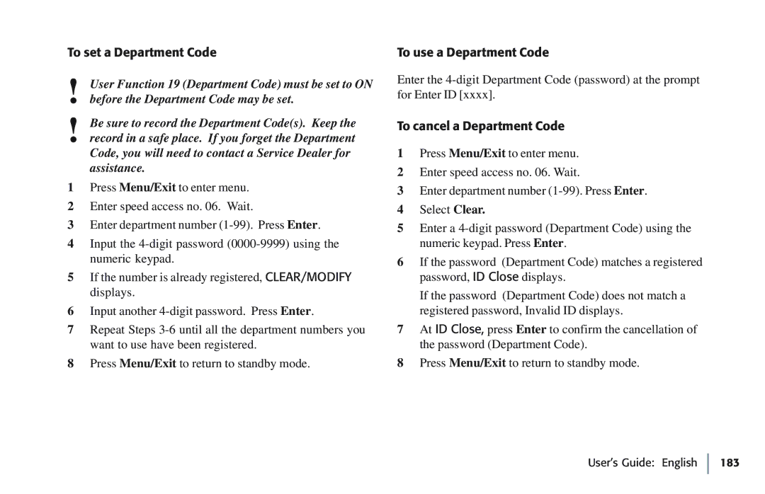 Oki 5780 manual To set a Department Code, To use a Department Code, To cancel a Department Code 