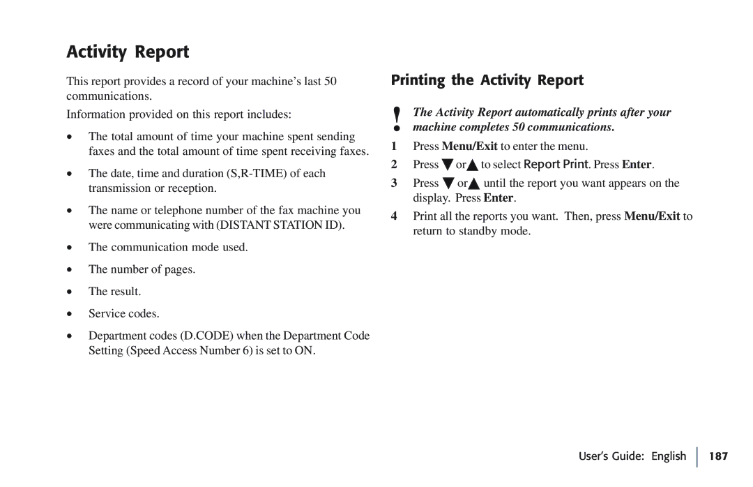 Oki 5780 manual Printing the Activity Report 