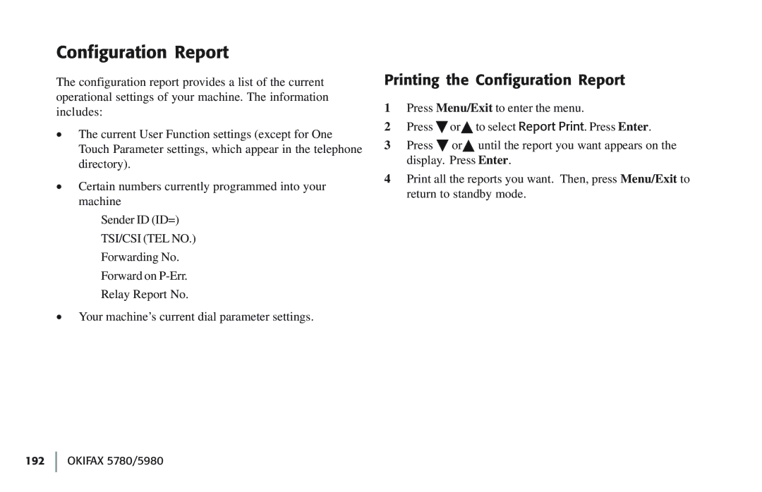 Oki 5780 manual Printing the Configuration Report 