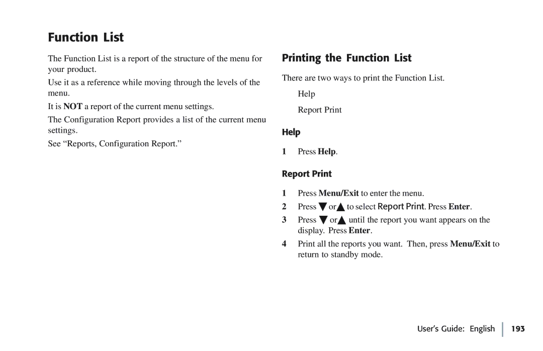 Oki 5780 manual Printing the Function List, Help, Report Print 