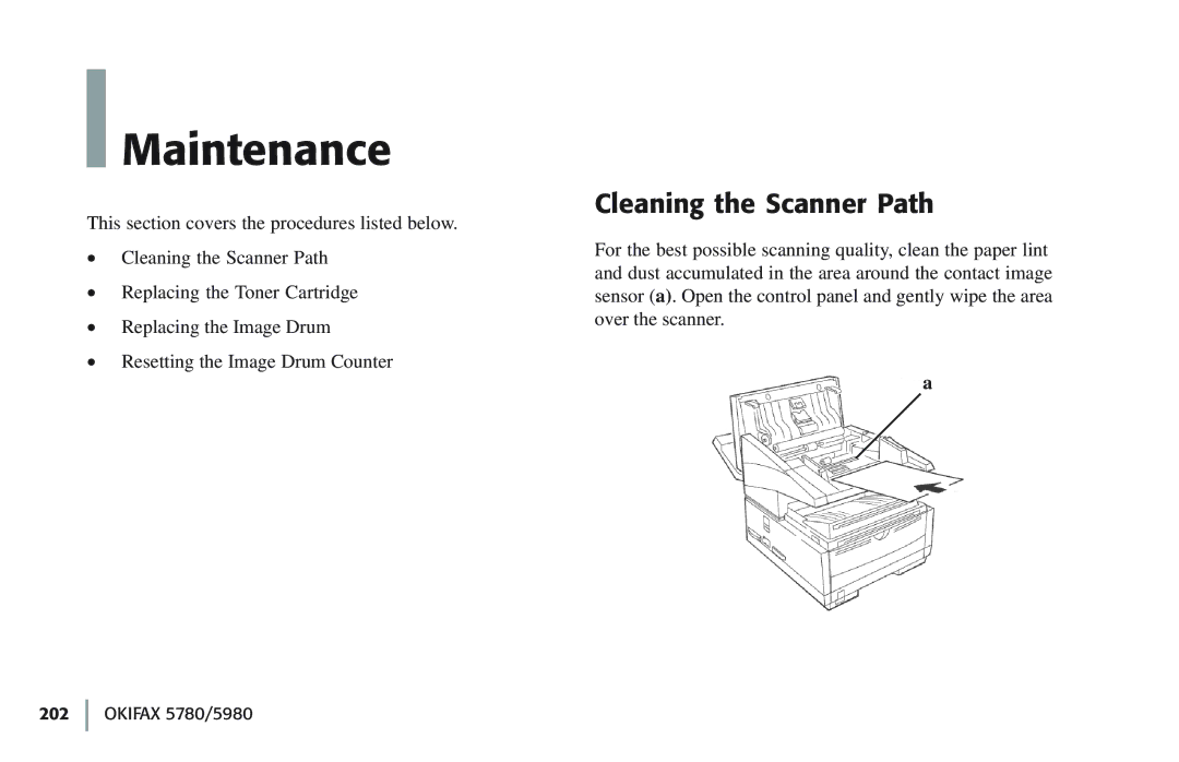 Oki 5780 manual Maintenance, Cleaning the Scanner Path 