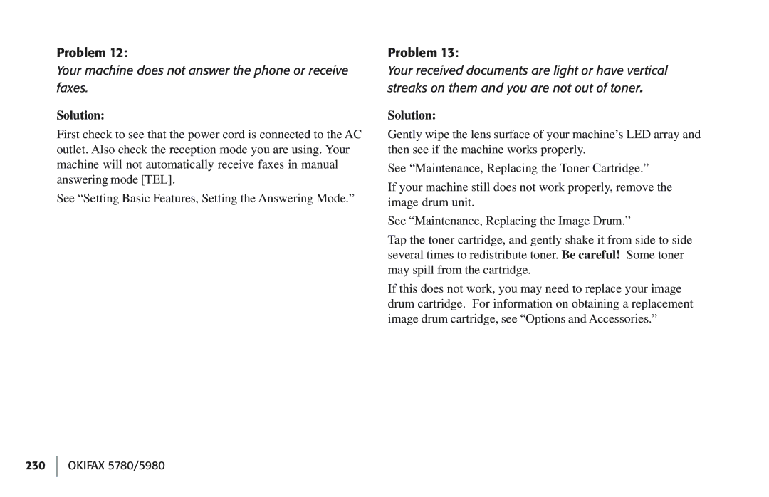 Oki 5780 manual Your machine does not answer the phone or receive faxes 