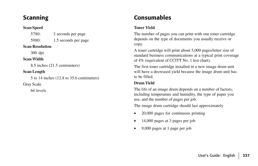 Oki 5780 manual Scanning, Consumables 