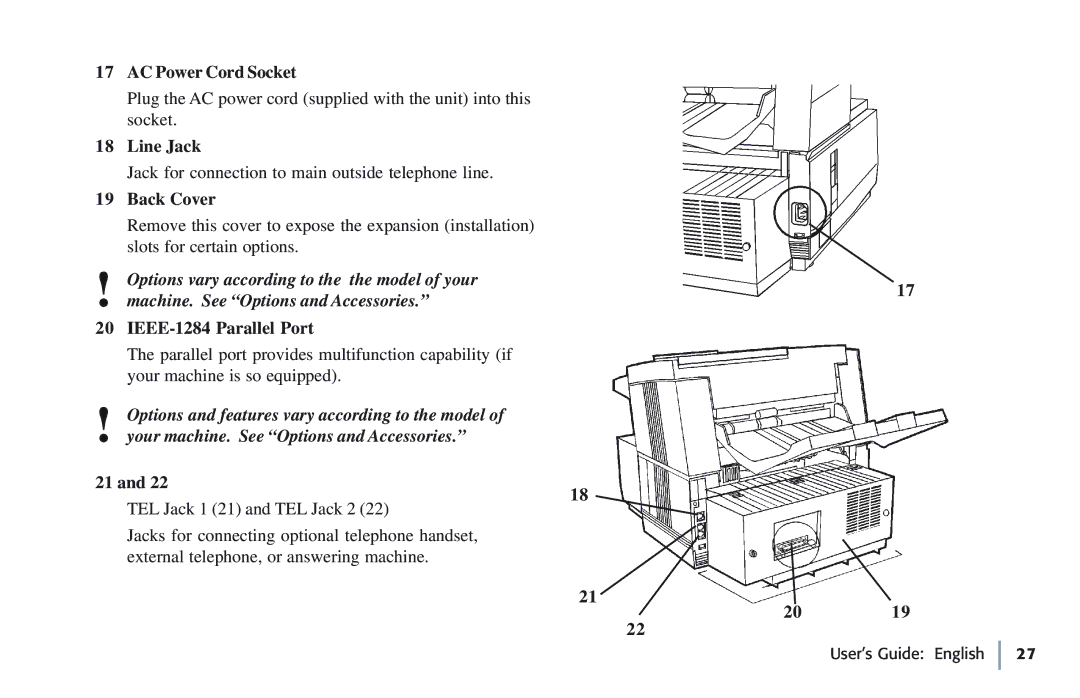 Oki 5780 manual AC Power Cord Socket, Line Jack, Back Cover, IEEE-1284 Parallel Port, 2019 