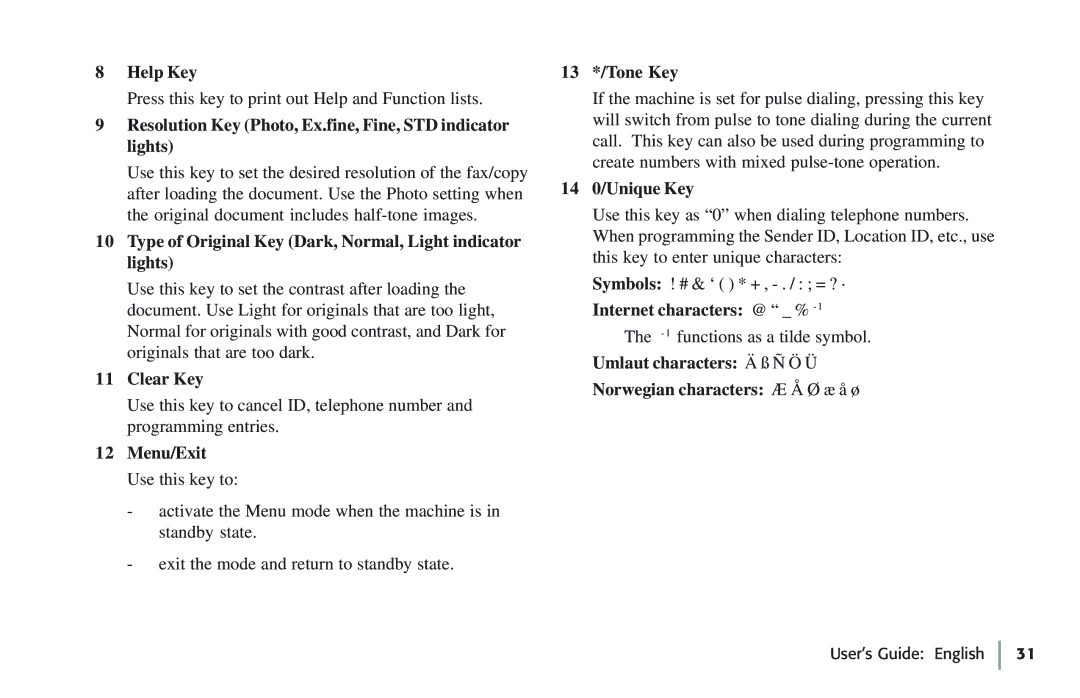 Oki 5780 manual Help Key, Resolution Key Photo, Ex.fine, Fine, STD indicator lights, Clear Key, Menu/Exit Use this key to 