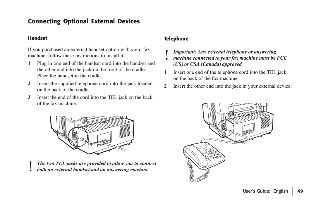 Oki 5780 manual Connecting Optional External Devices, Handset, Telephone 