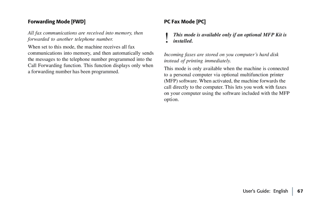 Oki 5780 manual Forwarding Mode FWD, PC Fax Mode PC 