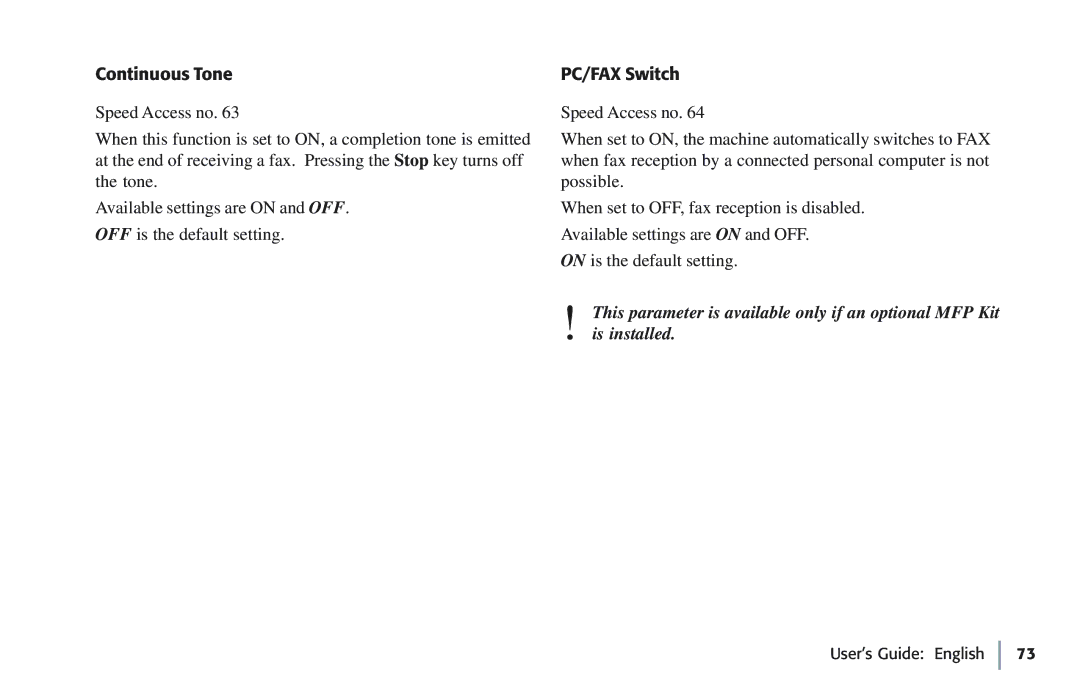 Oki 5780 manual Continuous Tone, PC/FAX Switch 