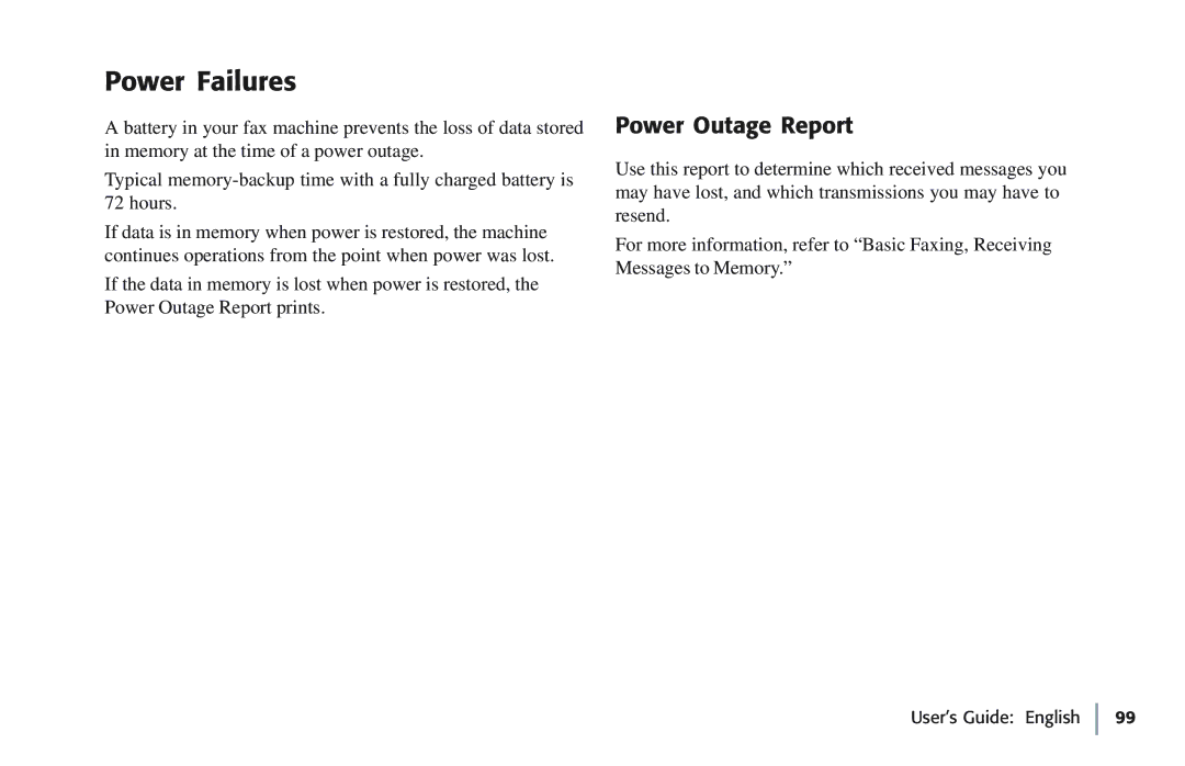 Oki 5780 manual Power Failures, Power Outage Report 