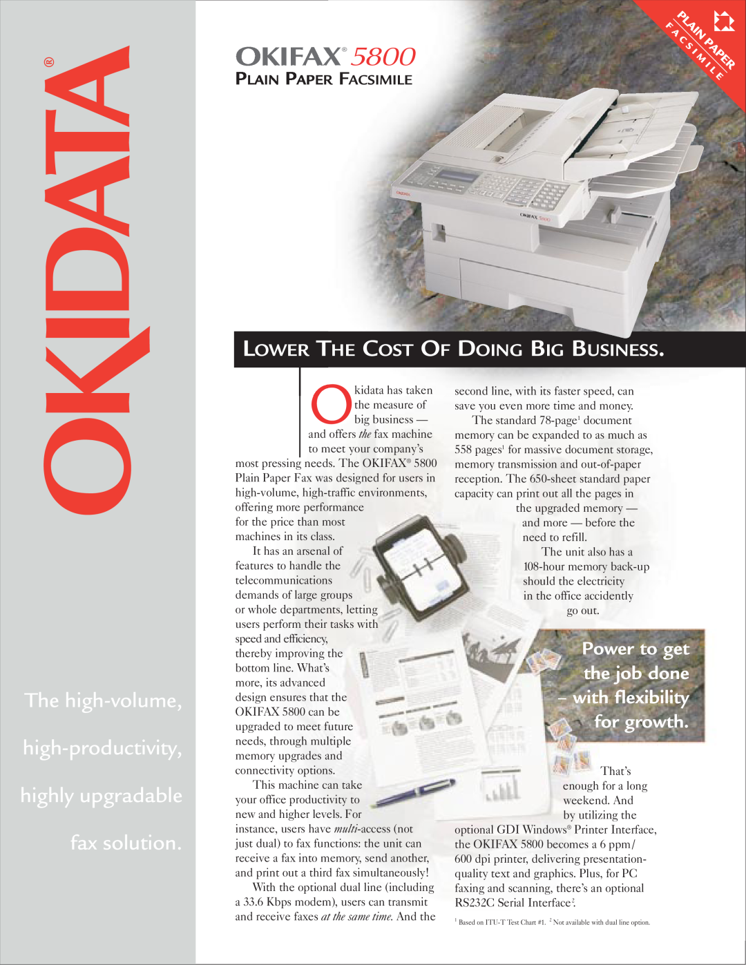 Oki 5800 manual Lower The Cost Of Doing Big Business, Power to get the job done, Plain Paper Facsimile, Okifax 