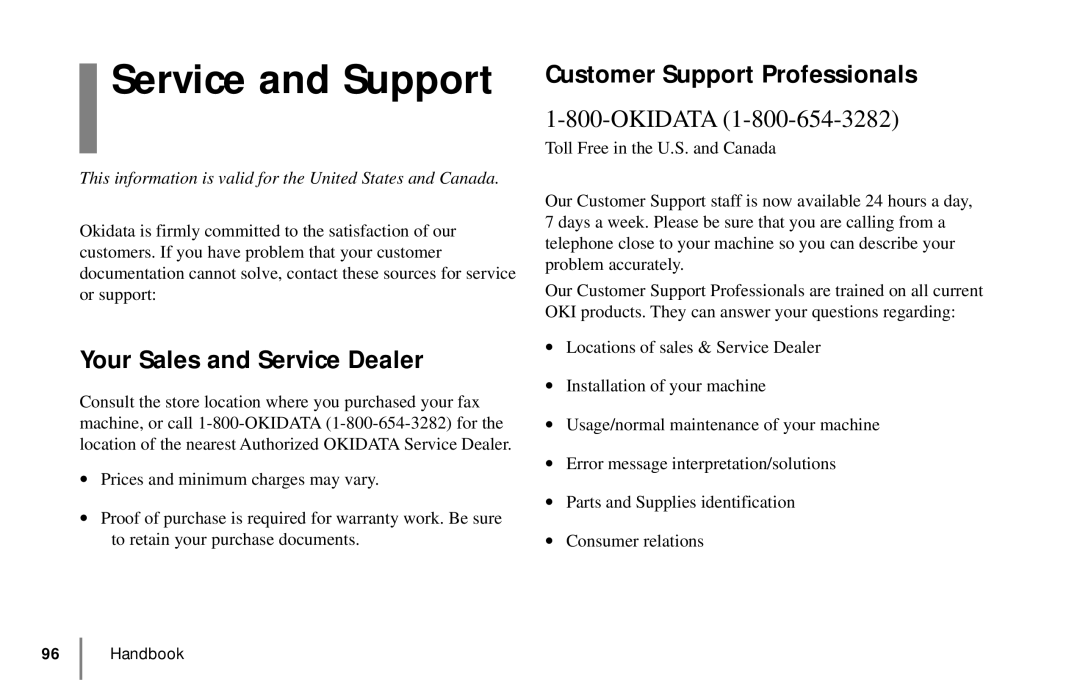 Oki 5900 manual Service and Support, Your Sales and Service Dealer, Customer Support Professionals, Okidata 
