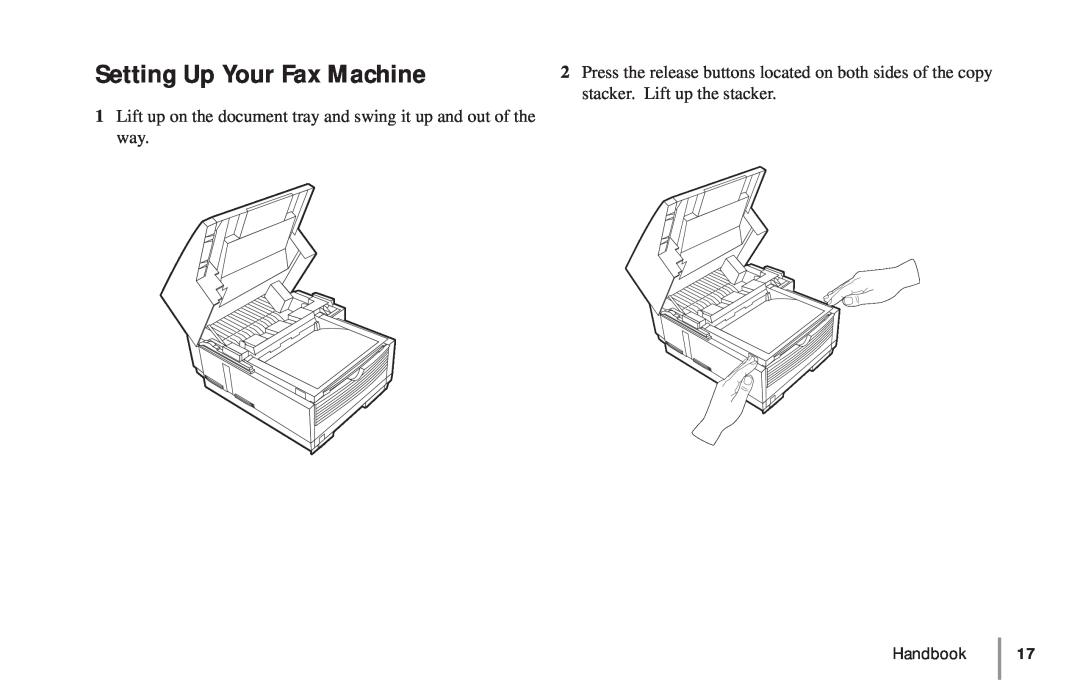 Oki 5900 manual Setting Up Your Fax Machine, Press the release buttons located on both sides of the copy, Handbook 