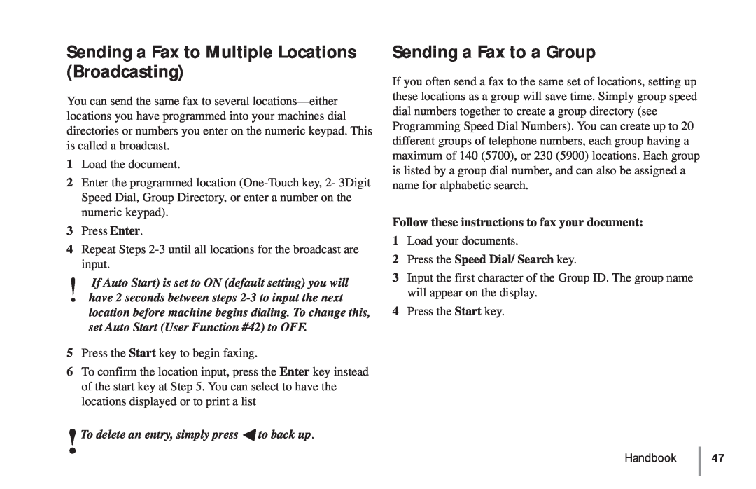 Oki 5900 Sending a Fax to Multiple Locations Broadcasting, Sending a Fax to a Group, Press the Speed Dial/ Search key 