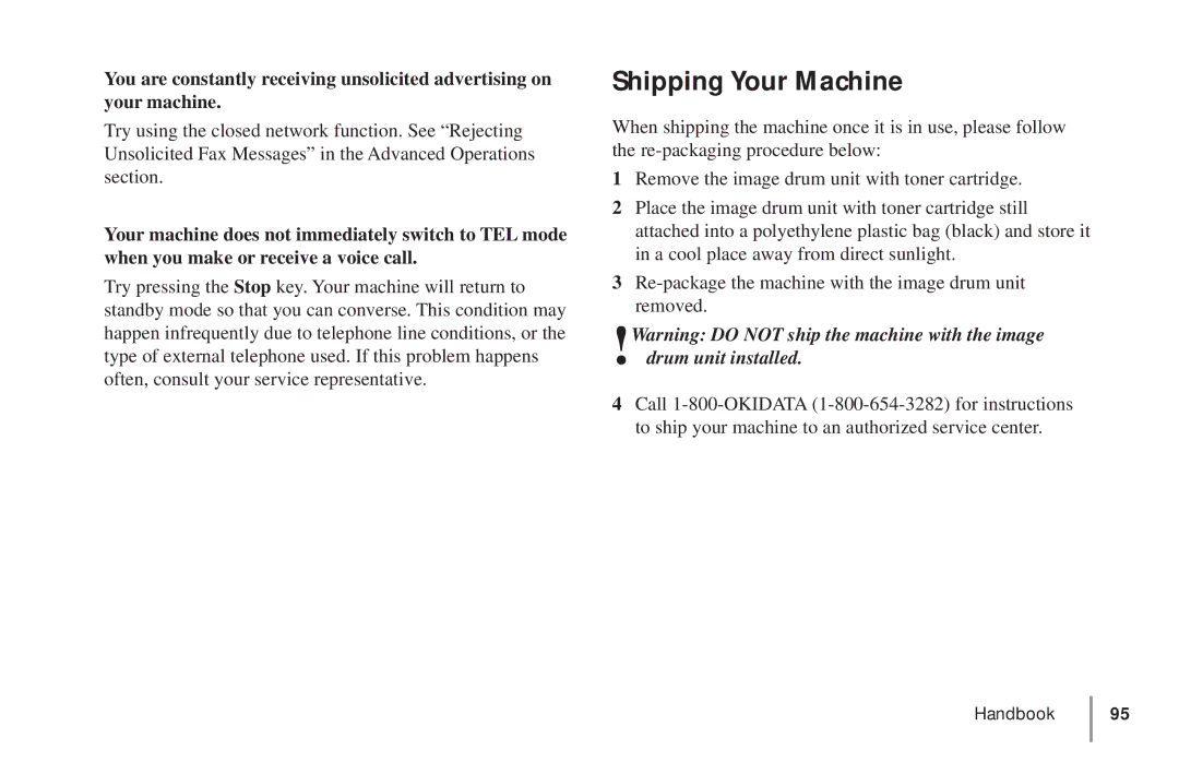 Oki 5900 manual Shipping Your Machine 