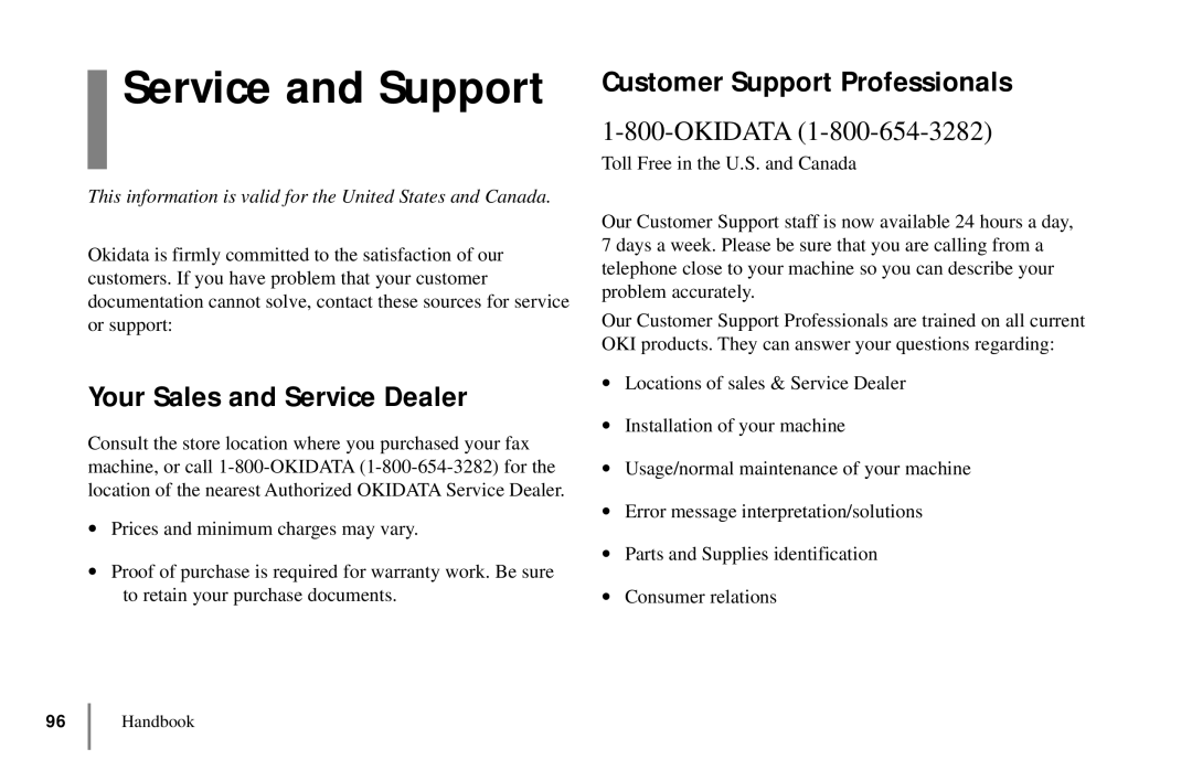 Oki 5900 manual Service and Support, Your Sales and Service Dealer, Customer Support Professionals 