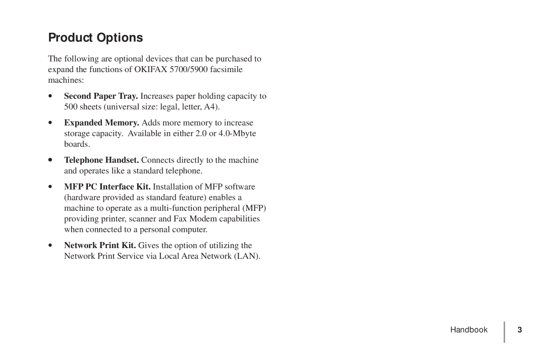 Oki 5900 manual Product Options 