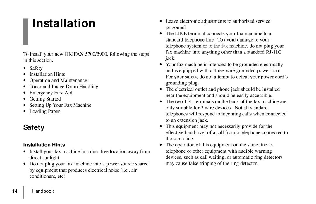 Oki 5900 manual Safety, Installation Hints 